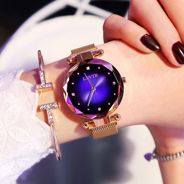 Montre femme or rose — Diamant ciel étoilé