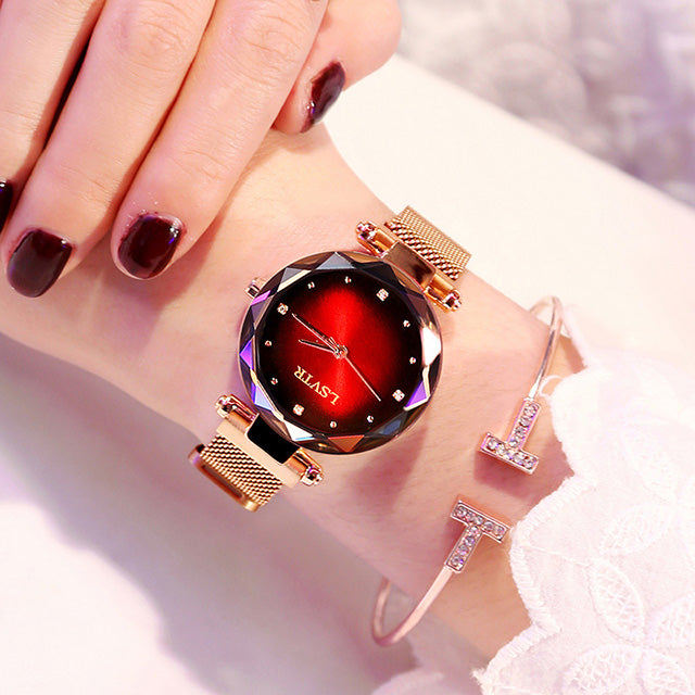 Montre femme or rose — Diamant ciel étoilé