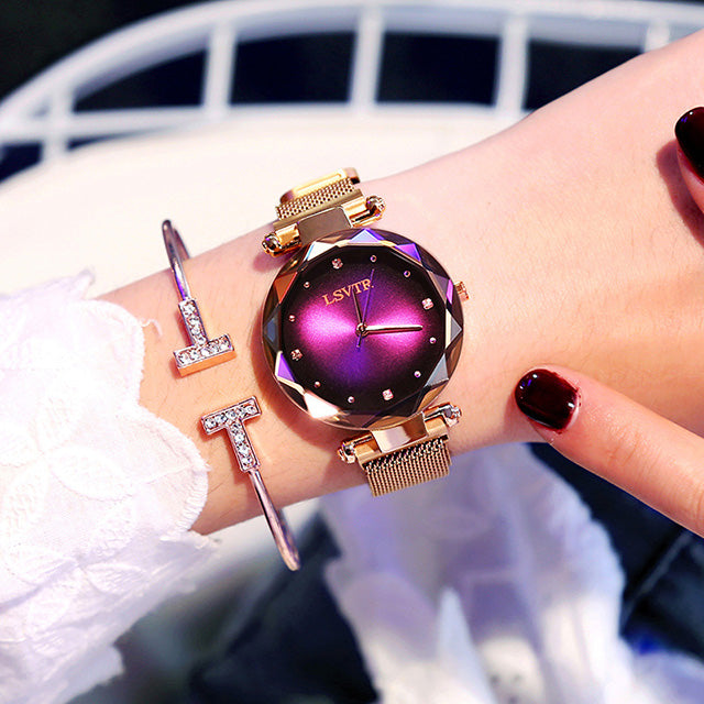 Montre femme or rose — Diamant ciel étoilé