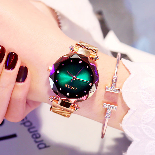 Montre femme or rose — Diamant ciel étoilé