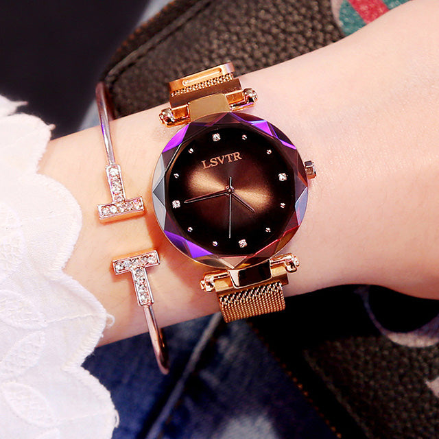 Montre femme or rose — Diamant ciel étoilé