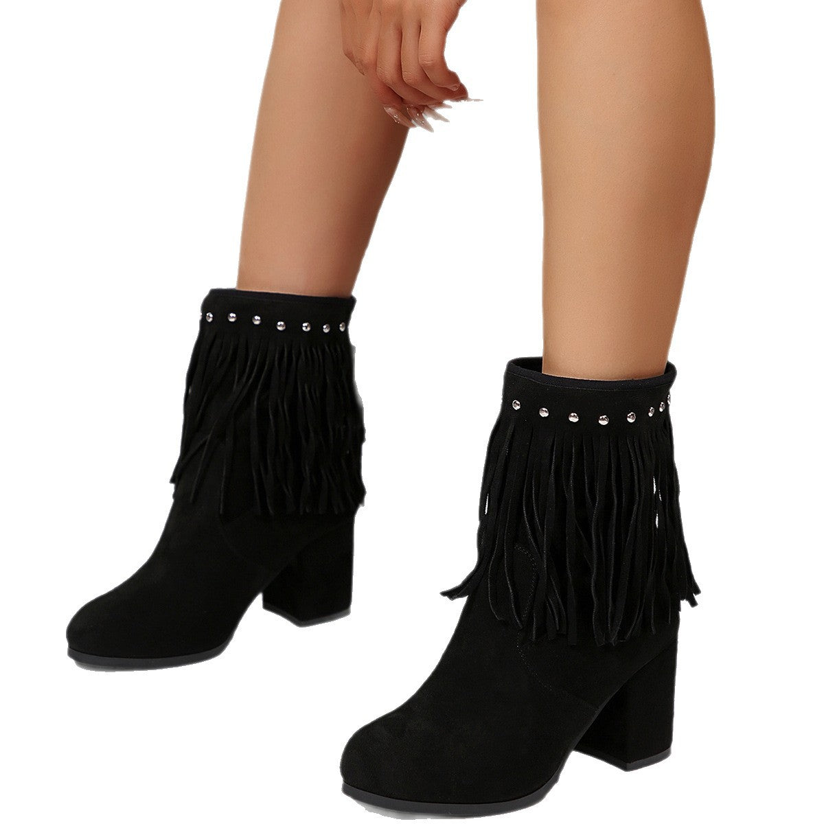 Bottines femme suède à glands et rivets
