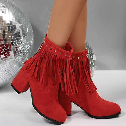 Bottines femme suède à glands et rivets