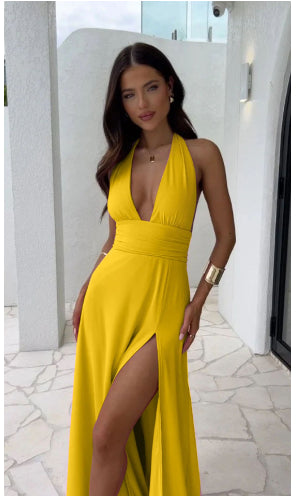 Robe fendue femme — Col V dos nu